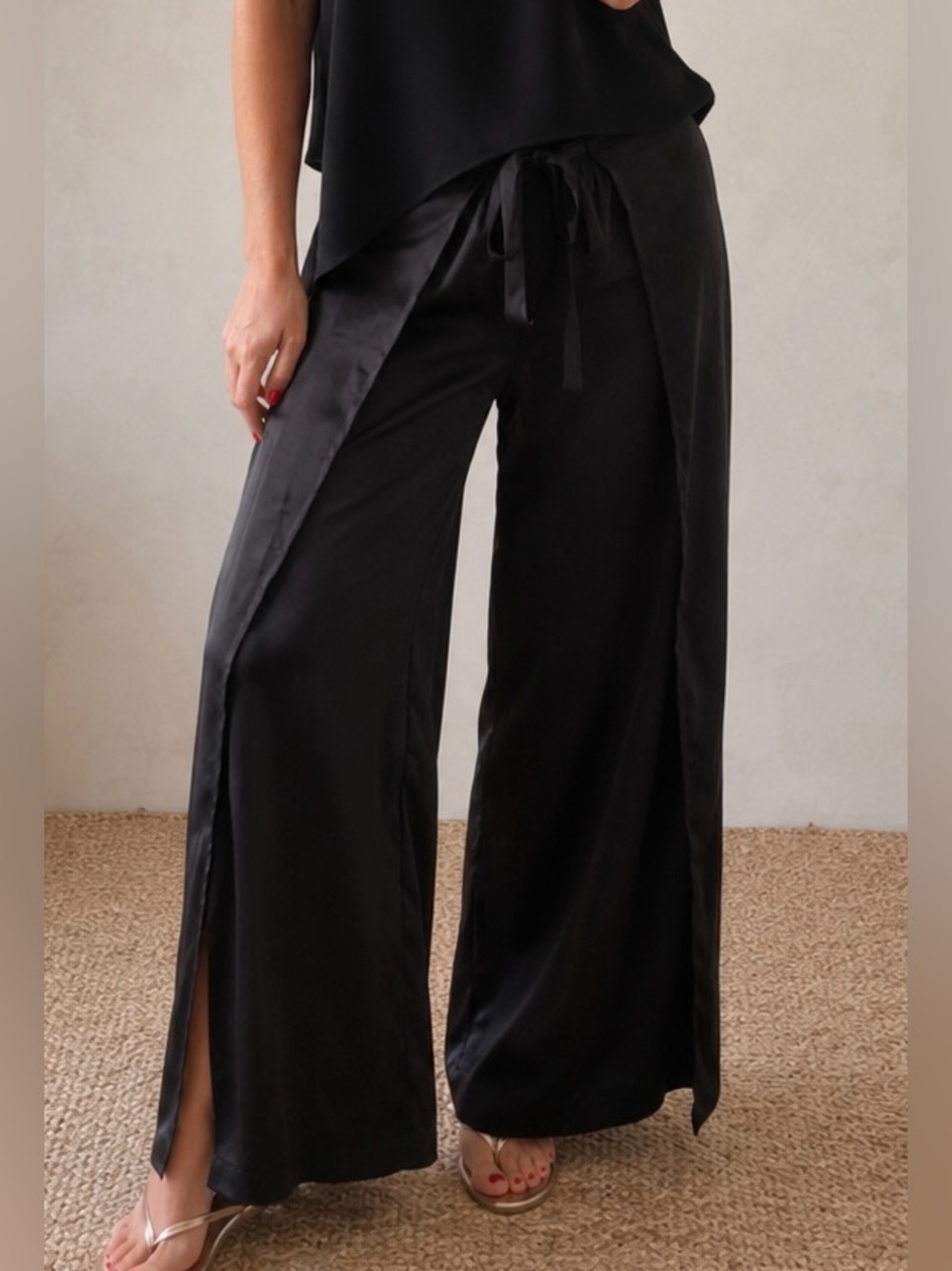 Cleo Satin Wrap Wide Leg Pants – Petite 2